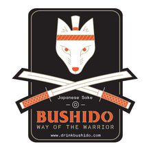 Load image into Gallery viewer, Bushido logo sticker, black background with white samurai fox