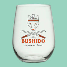 Load image into Gallery viewer, Stemless glass with Bushido samurai fox logo.