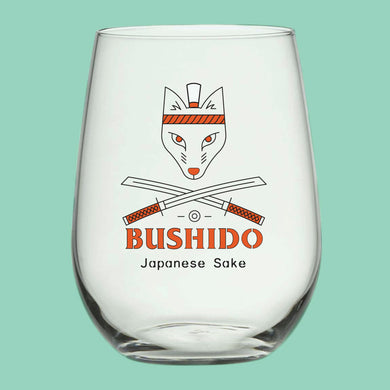 Stemless glass with Bushido samurai fox logo.
