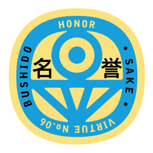 Bushido virtue sticker featuring Honor, yellow background with light blue graphic
