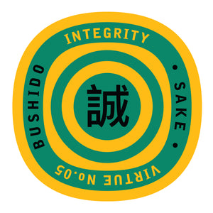 Bushido virtue sticker featuring Integrity, yellow background with green graphics