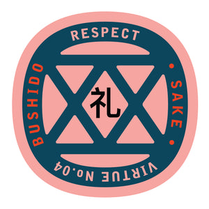 Bushido virtue sticker featuring Respect, pink background with navy blue graphic